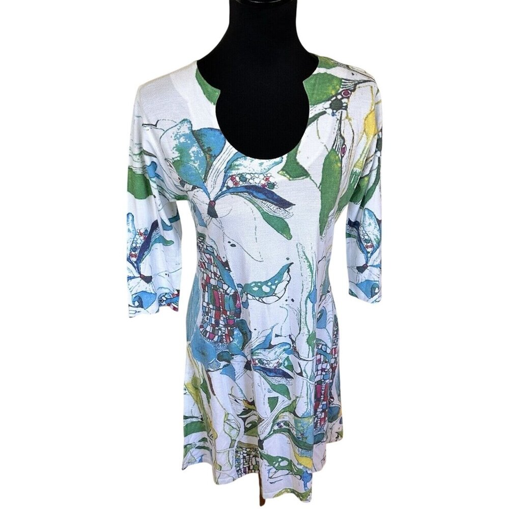 Atelier 5 by Gozde Yimaz Womens Tunic Top Medium Green Art to Wear USA Min Dress